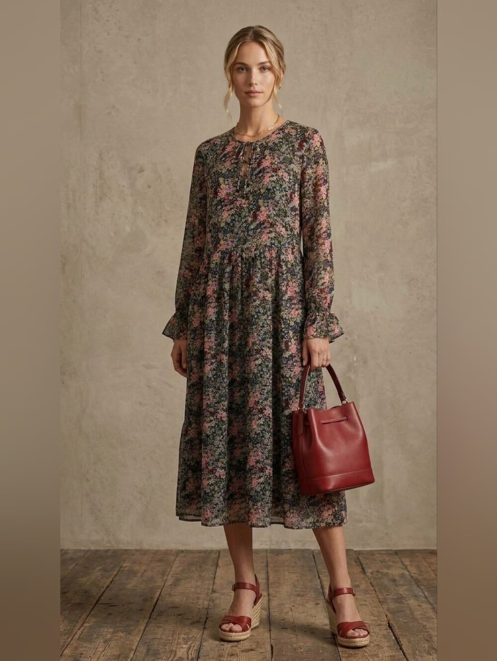 Glamorous Floral Maxi Dress in Black & Pink Size Small Like New